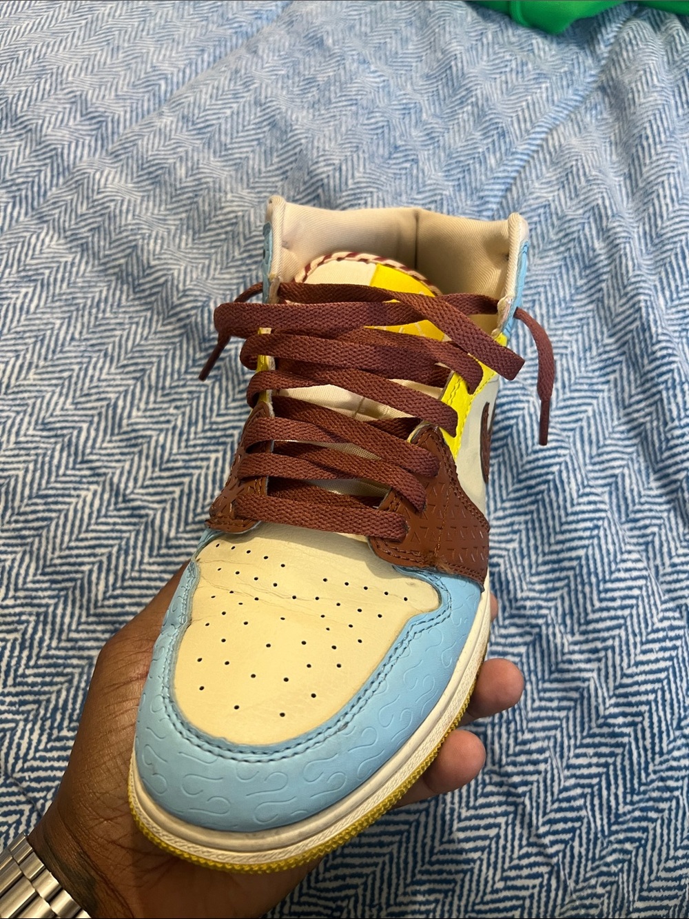 Jordan Multicolor Low-Top Sneaker in Cream, Light Blue, Brown & Yellow
